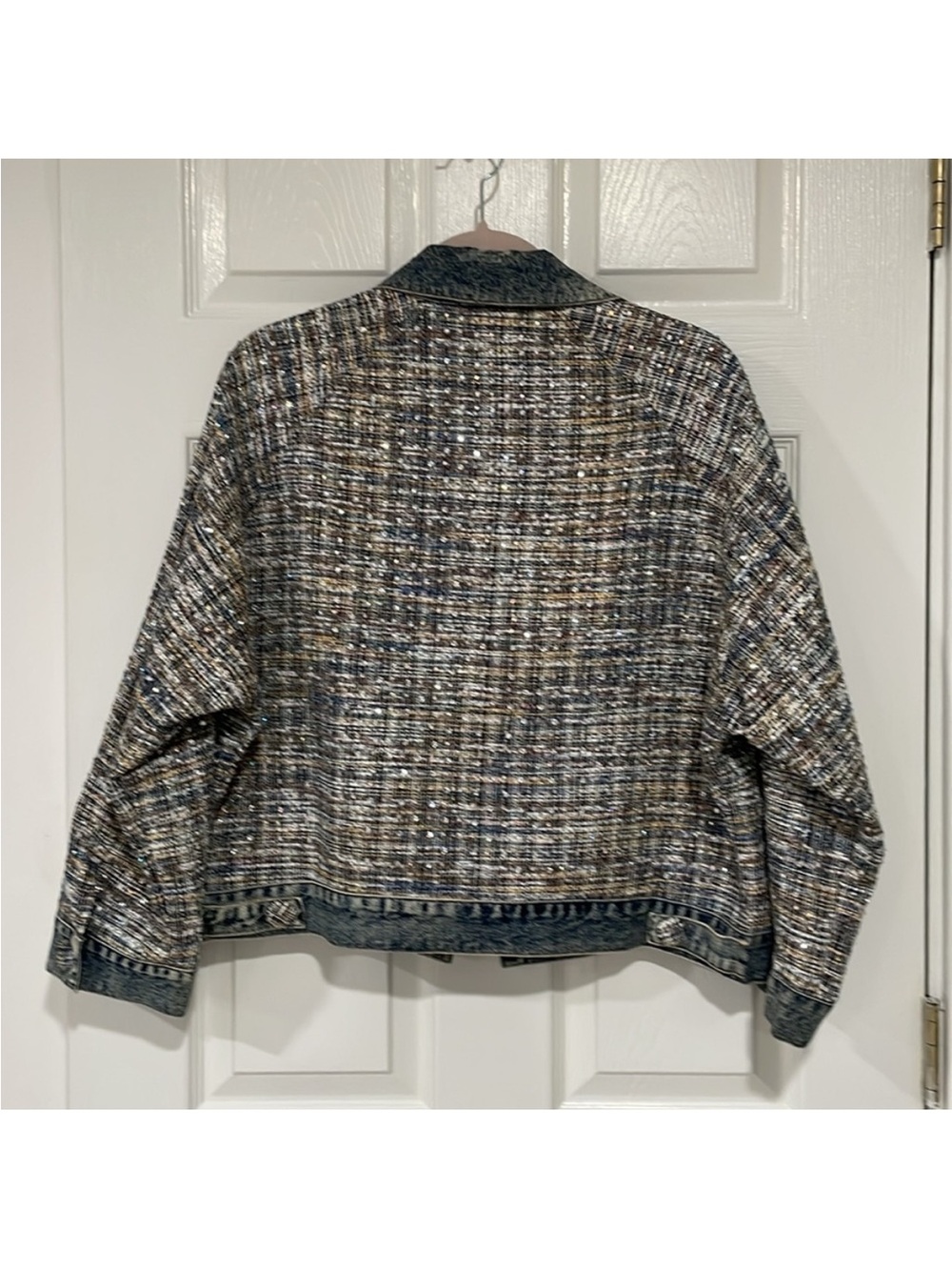 Tweed and Denim Jacket in Multicolor - Picture 7 of 10